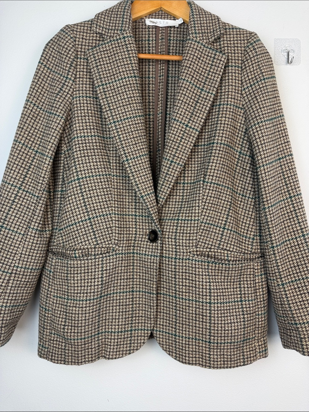 ASTR The Label Harlow Blazer Brown Green Plaid Oversized XS Wool Blend Coat - Picture 6 of 16